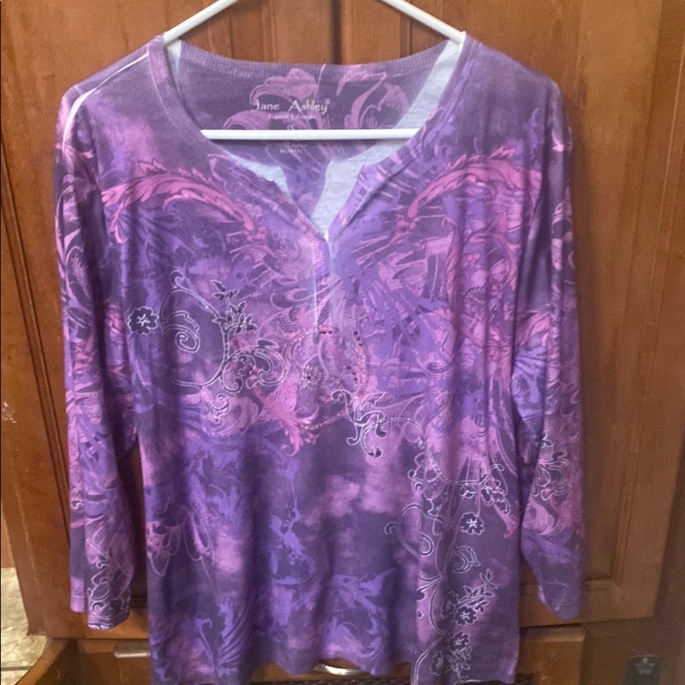 Jane Ashley Purple Fairycoe Relaxed Lightweight 1X Tunic with Sequins